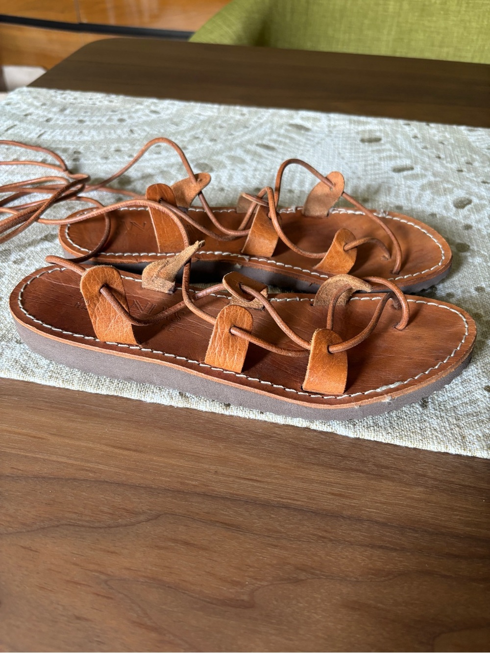 Women's Leather Greece Lace-Up Flat Sandals
